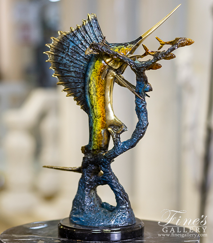 Bronze Statues  - 18 Inch Tabletop Bronze Sailfish Sculpture - BS-1657